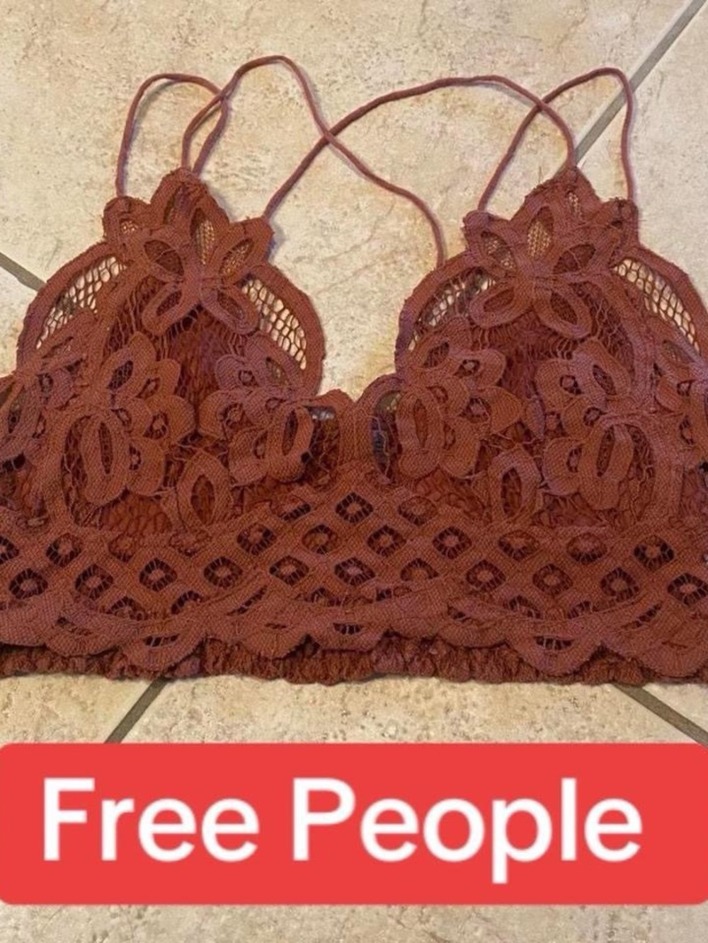 Free People Lace Crochet Bandeau Bralette in Rust Brown